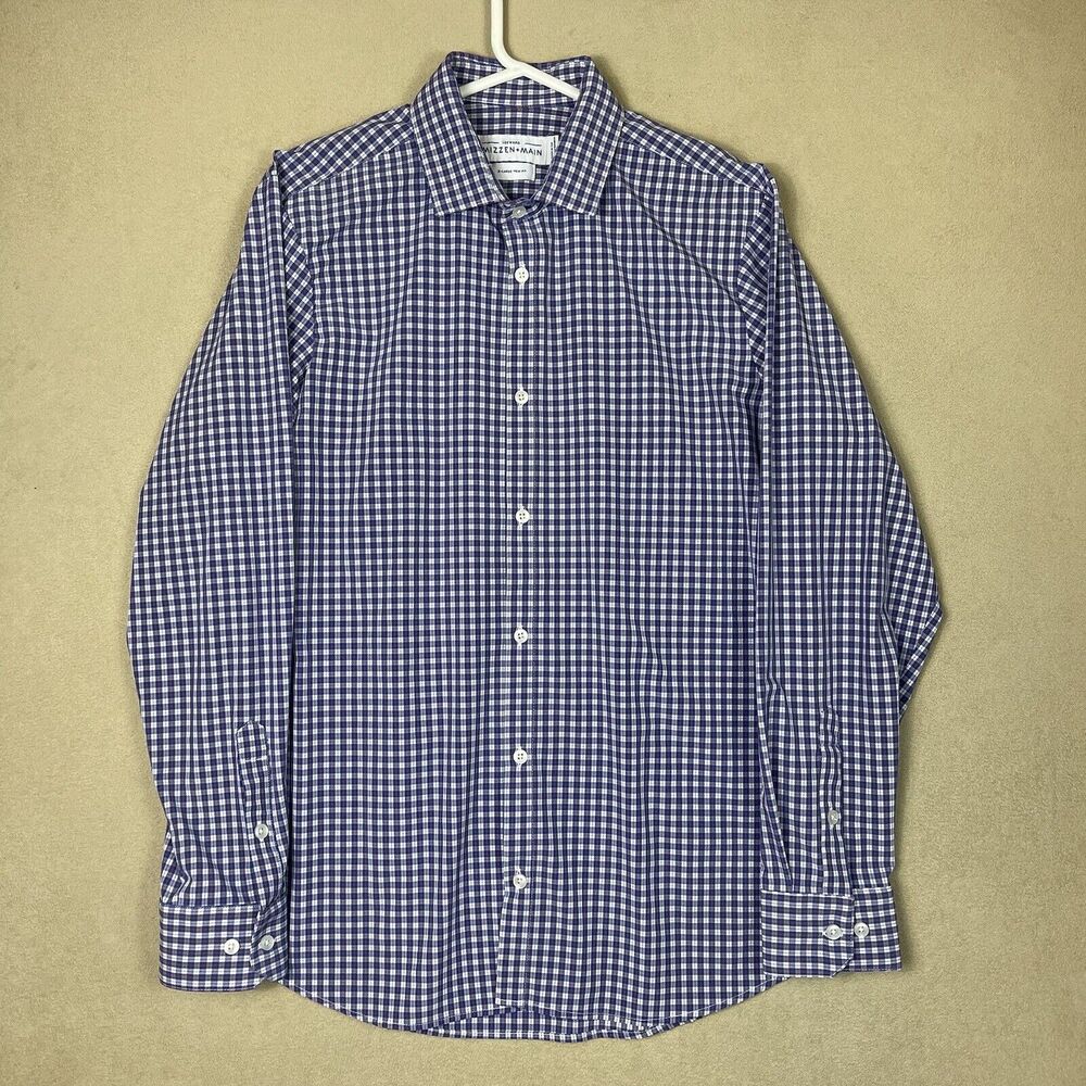 Mizzen+Maid Shirt Mens Extra Large White Purple Plaid Button Up Preppy Adult